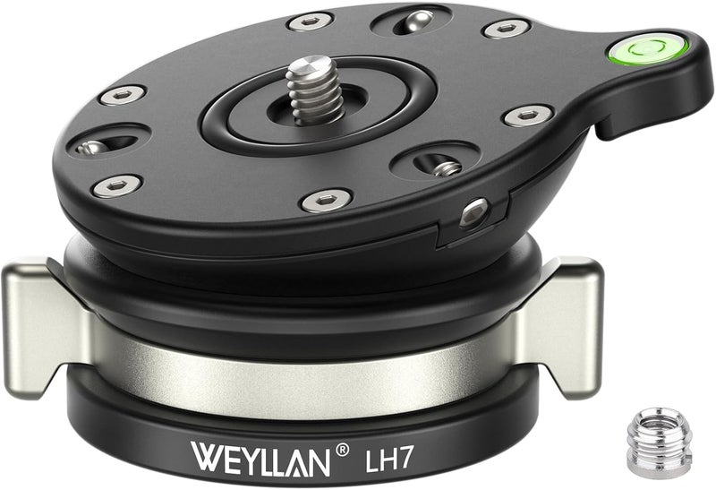 WEYLLAN Leveling Head Tripod Leveling Base for Camera Tripod Leveler Aluminum Alloy Tripod Head Mount LH7 Camera Head with 1/4'' to 3/8" Screw Compatible with DSLR Cameras Max Load 10kg/22lbs - Image 1